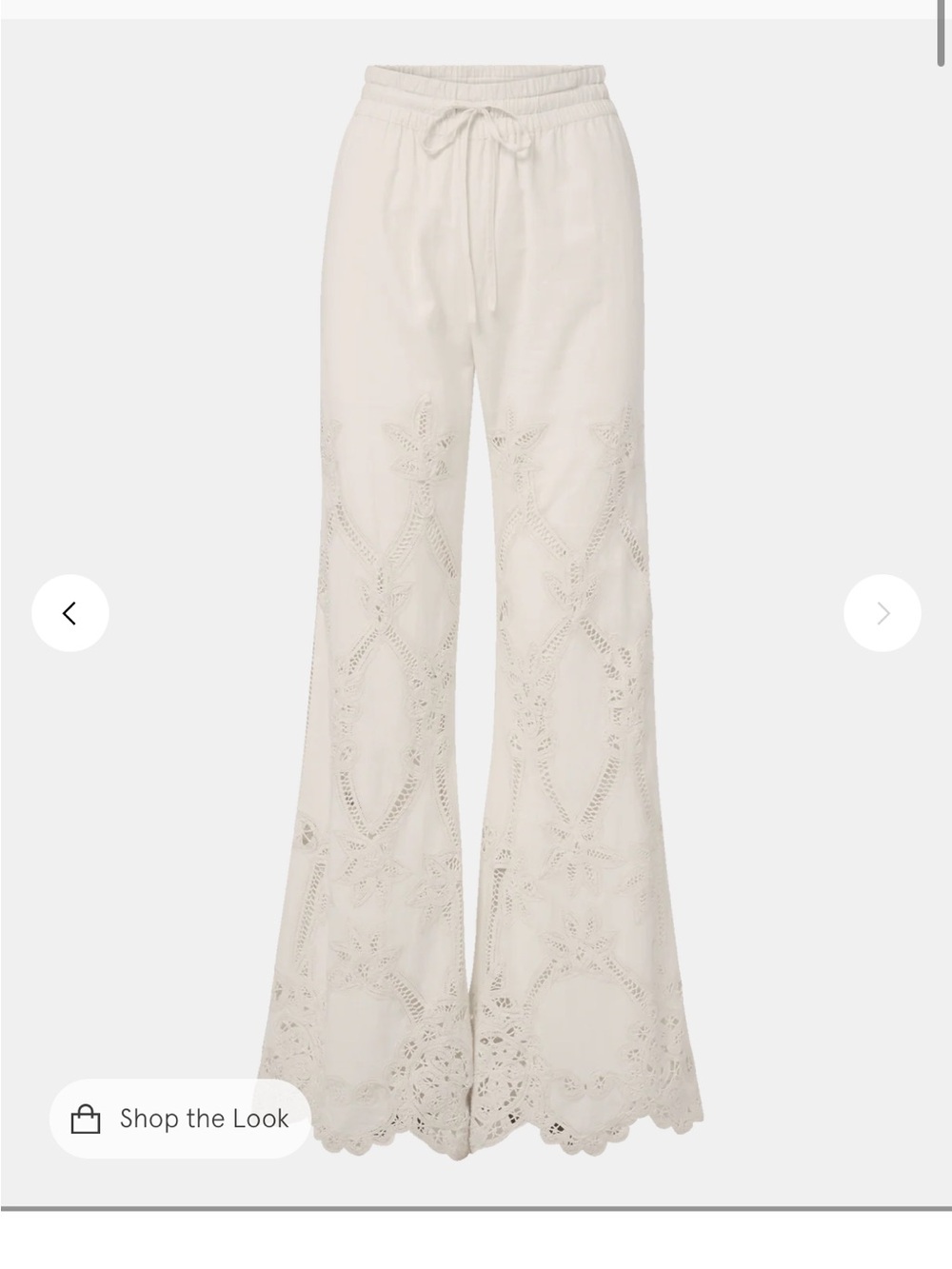 Veronica Beard Cream Eyelet Drawstring Wide-Leg Pants